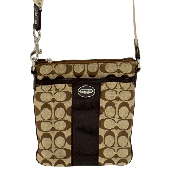 Coach Legacy Signature Stripe Swingpack Crossbody Bag, Beige and Brown - Picture 1 of 13